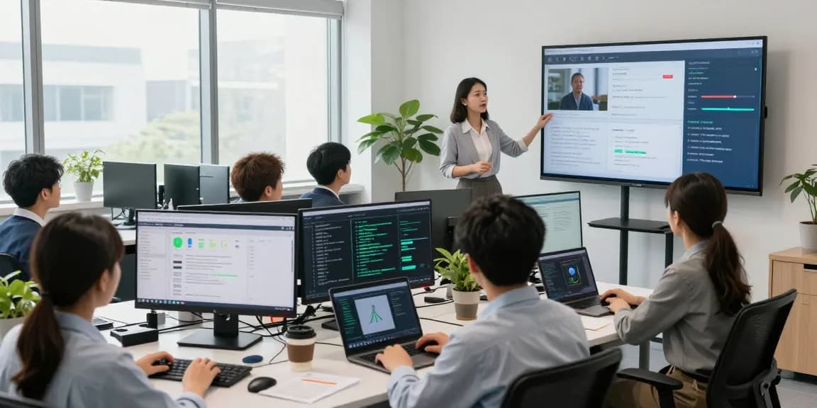 AI image detector team analyzing content moderation data in a modern lab