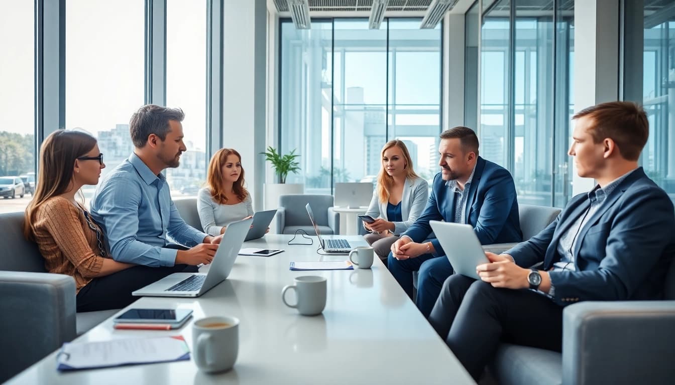 Engaging scene where to find sales reps looking for new opportunities in a collaborative office space.