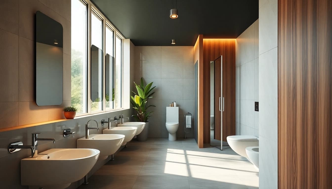 Transform your space with efficient commercial toilet refurbishment featuring modern aesthetics.