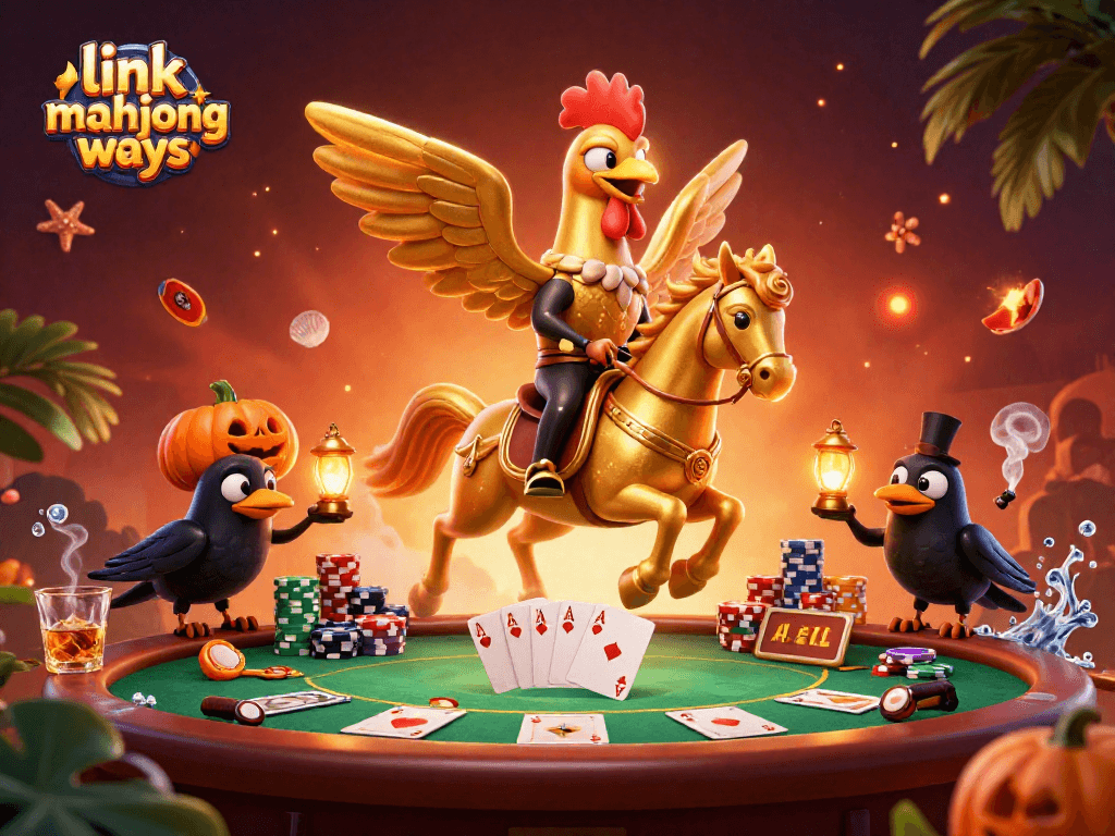 Engage with link mahjong ways in this dynamic casino scene featuring vibrant characters and rich game elements.