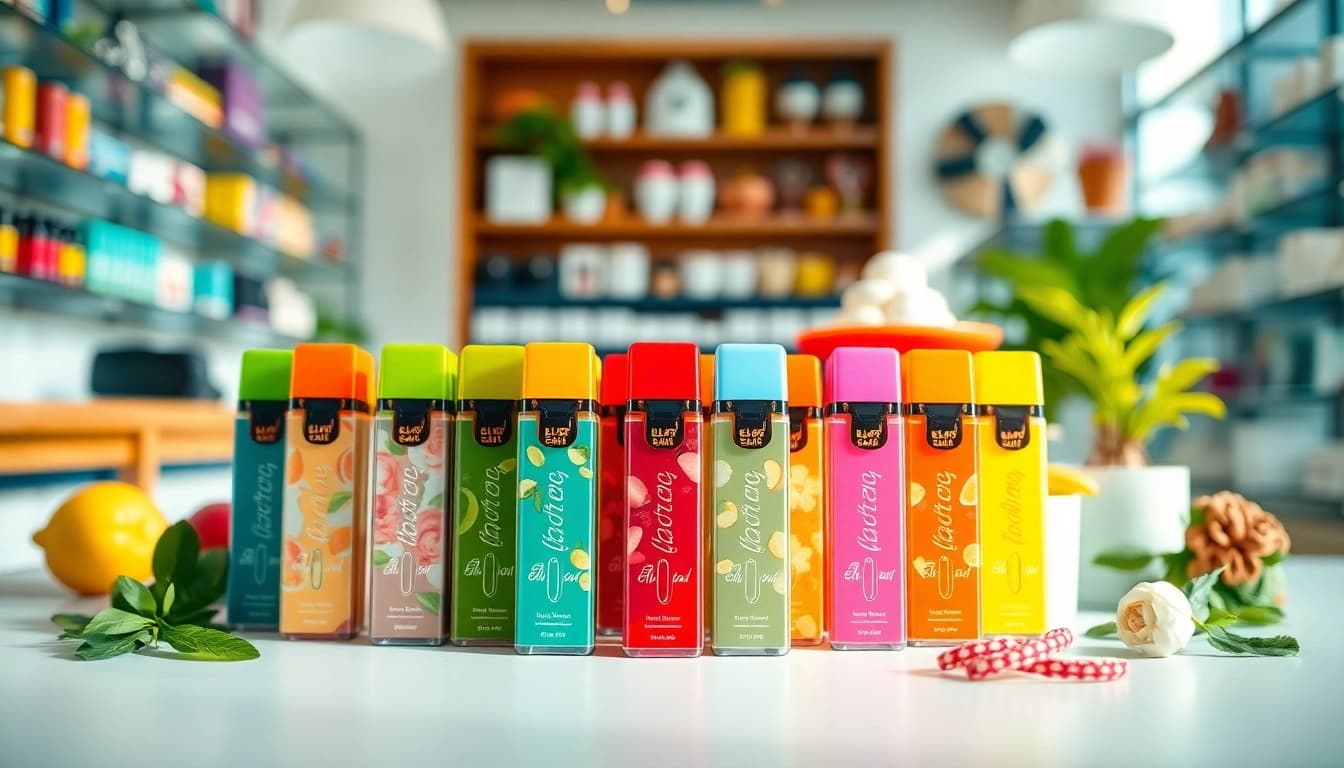 Elfbar pods in a vibrant display, showcasing their variety and unique flavors.