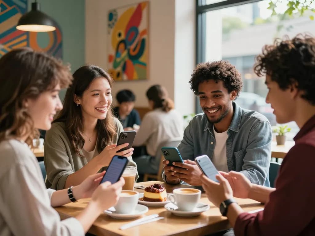 Engaging conversations at a cafe highlighting spicychat interactions amidst a lively atmosphere.