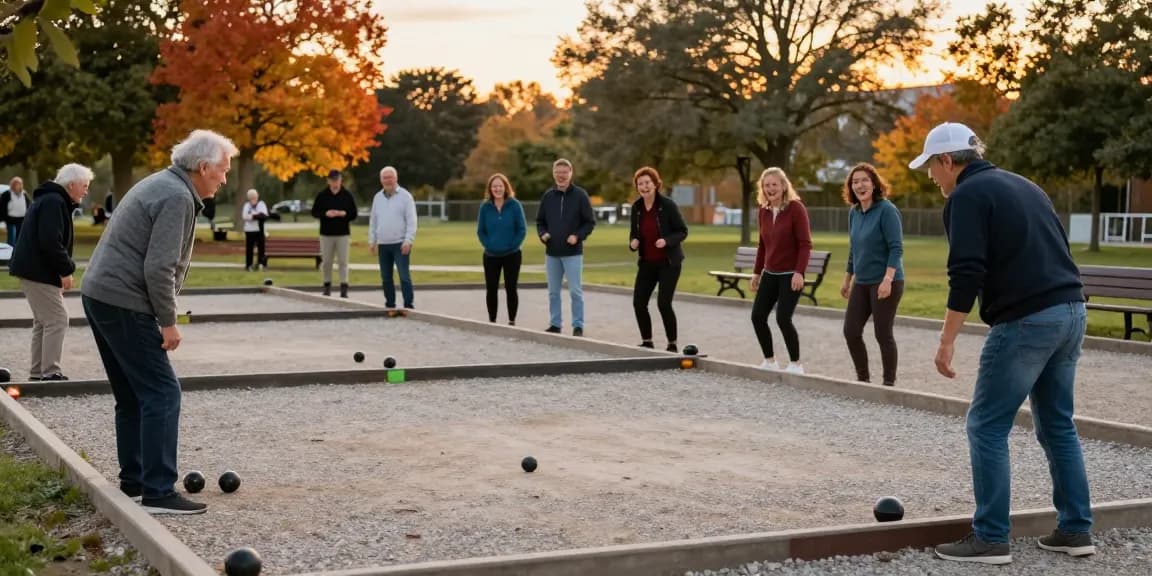 FOPI Kota Manado mengorganisir permainan petanque di lapangan terbuka dengan pemain beragam.