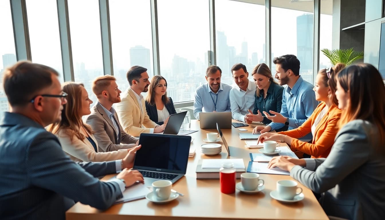 Engaging professionals discussing Acquisition Planning/Strategy Capture Management in a modern office setting.