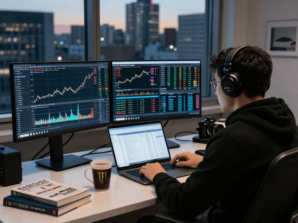 使用TradingView实时监控行情的专业交易员在现代办公环境中分析市场数据