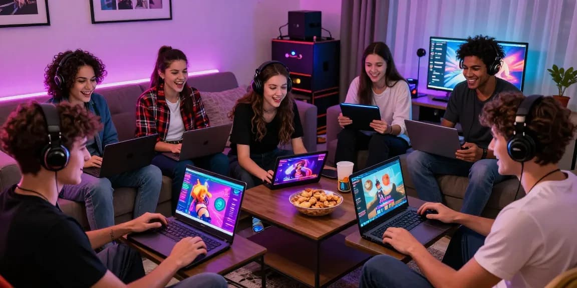 Engaging scene of friends playing xxx games online in a cozy setting.