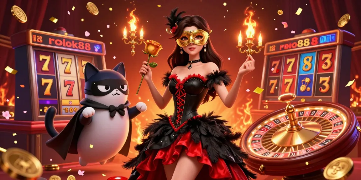 Experience the excitement of rokok88 with engaging casino games in a vibrant 3D setting filled with festive elements.