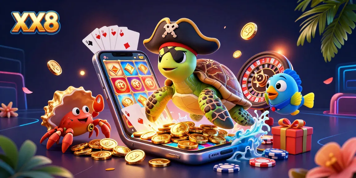 Join the adventure with the pirate turtle and friends at XX8 casino, diving into thrilling slot games!