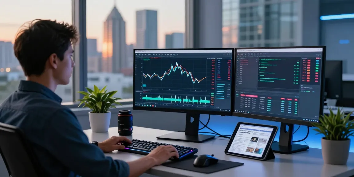 Dynamic workspace showing mt4 forex trading setup with multiple screens and trading tools.