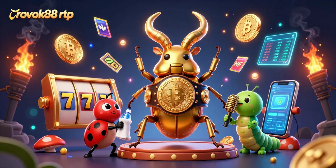 Engage with rokok88 rtp's dynamic casino scene featuring vibrant slot elements and characters.