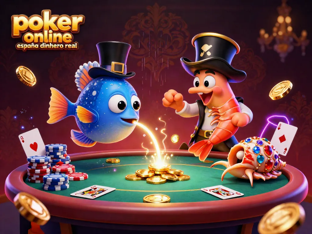 Juega al póker online en España con dinero real en una escena envolvente con criaturas marinas y elementos de casino.