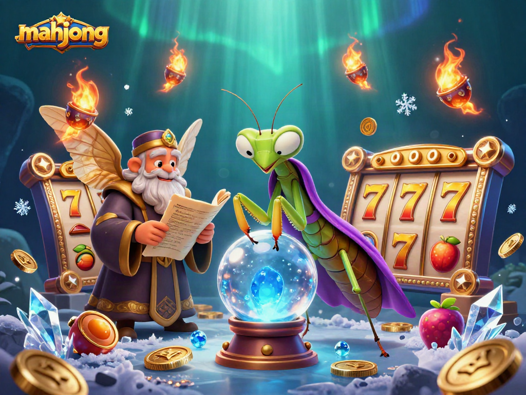 Engage with mahjong as iconic characters interact in a lively casino scene filled with colorful slot elements.