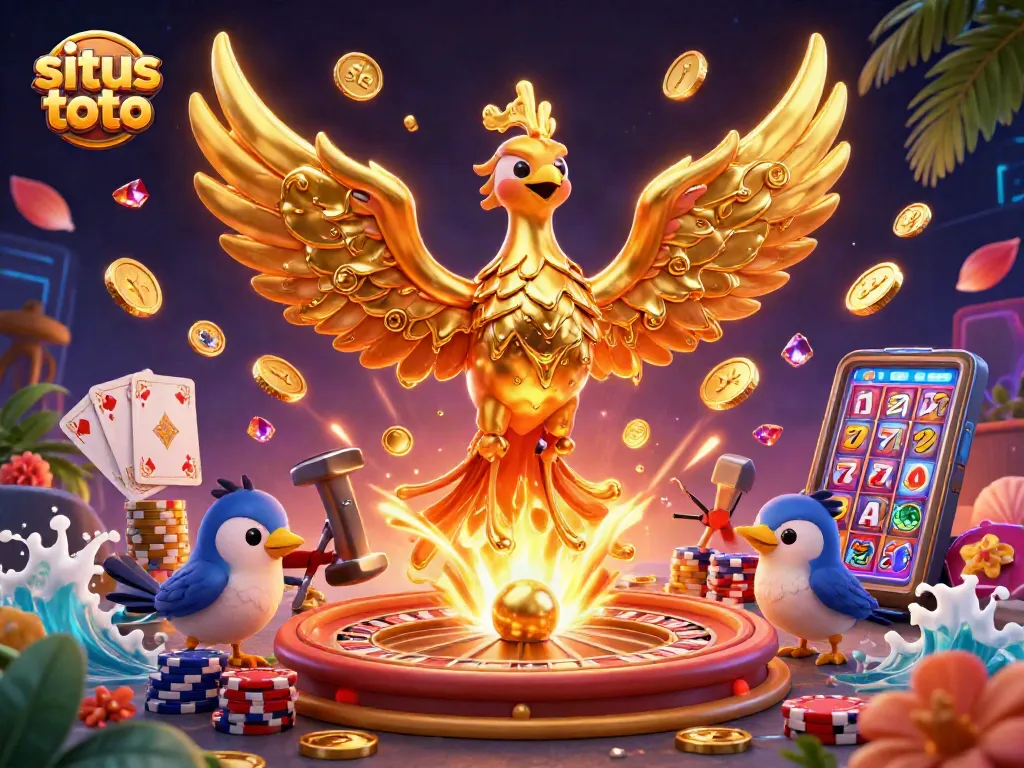 Engage with situs toto's vibrant casino atmosphere featuring a molten phoenix and treasure elements.