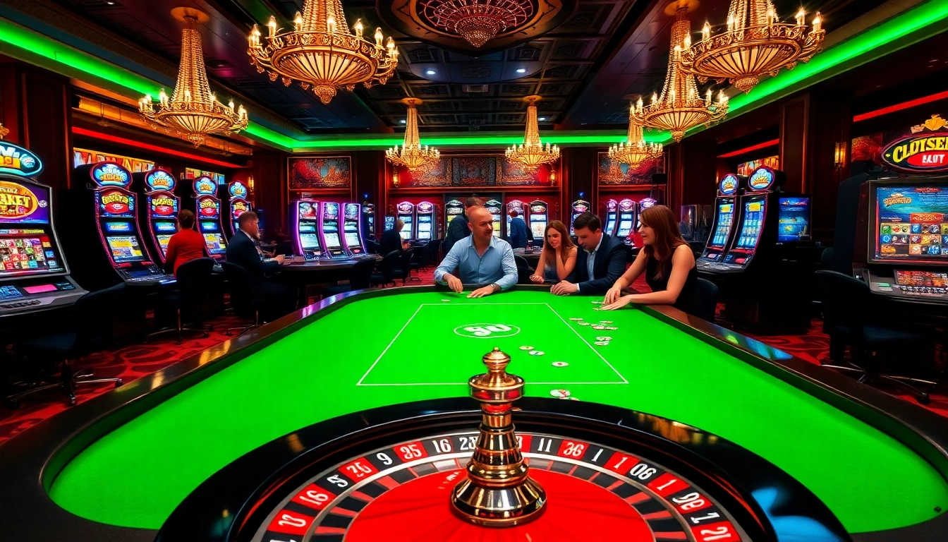 Experience the excitement of iwinclub at a lavish casino with poker tables and vibrant slot machines.