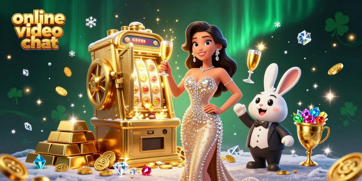 Engage in online video chat with a glamorous woman toasting beside a jackpot slot machine