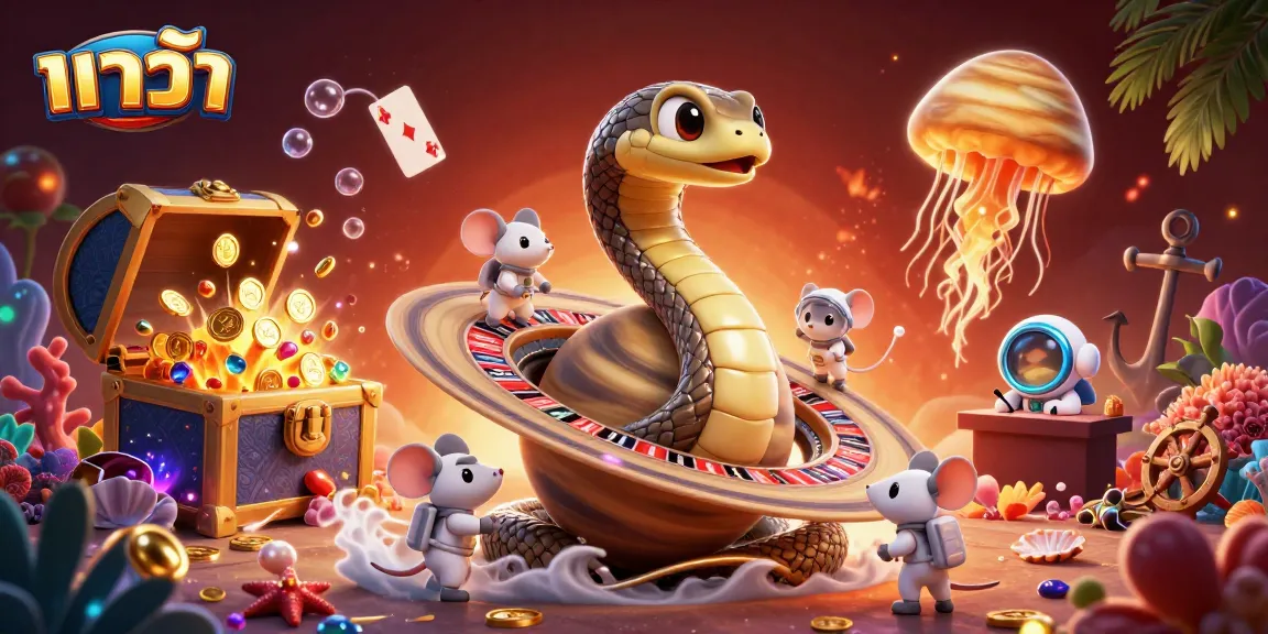 Baccarat game scene with astronaut mice betting on a roulette wheel, colorful gems and playing cards floating around.