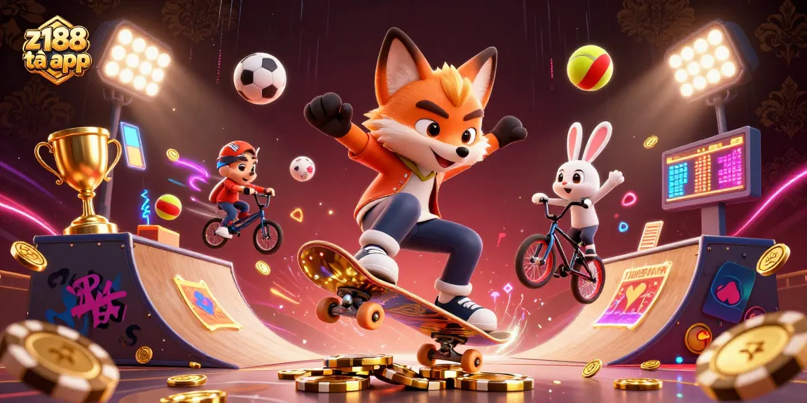 Experience z188 tải app with a vibrant 3D illustration of casino-themed characters and dynamic elements.