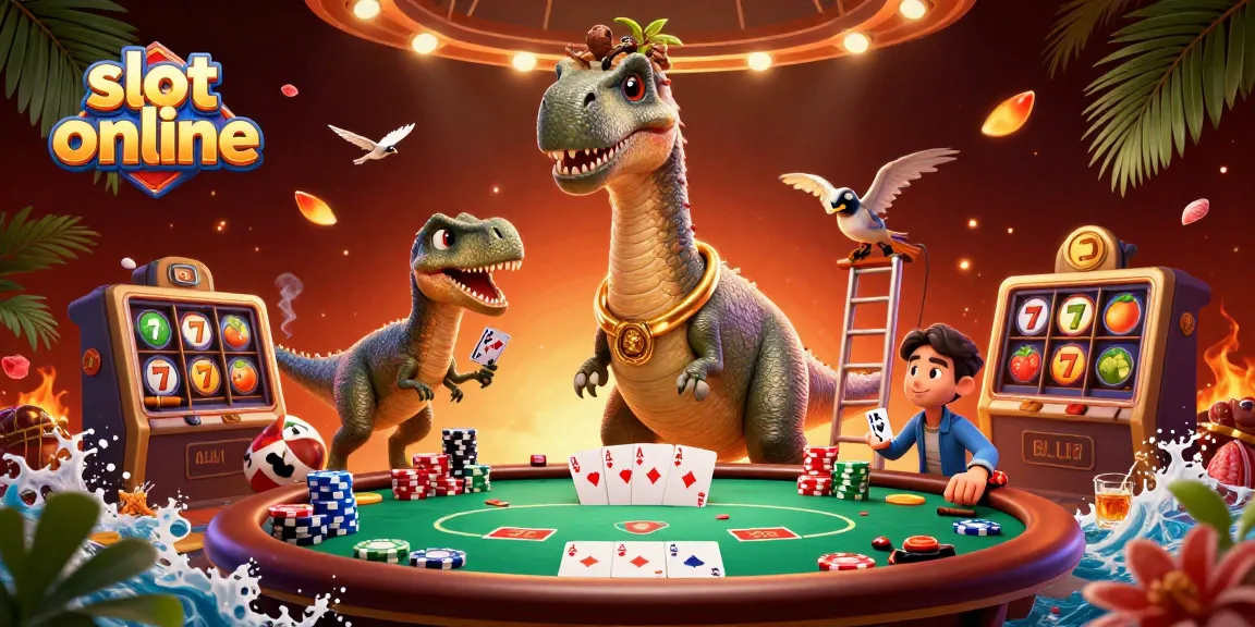 Menangkan slot online dengan brontosaurus dan raptor dalam permainan kasino yang penuh warna.