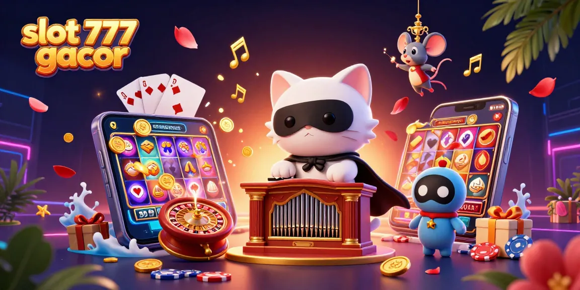 Experience winning gameplay at slot 777 gacor with vibrant 3D casino illustration featuring interactive elements and lively atmosphere.