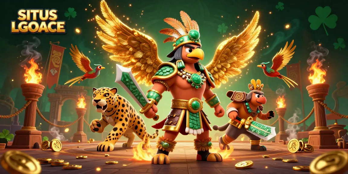 Experience thrilling gaming at SITUS LGOACE with dynamic Aztec characters and golden slot elements.