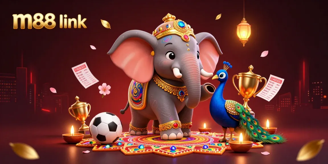 Bet and win big with m88 link in this dynamic sports betting scene featuring an elephant and peacock.
