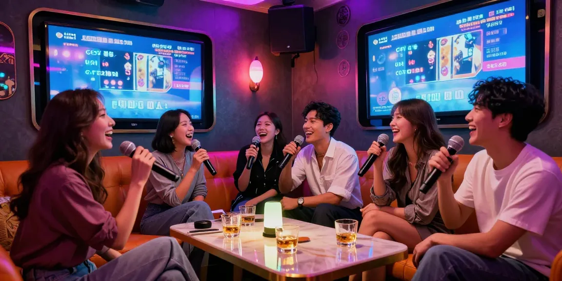 Enjoying karaoke and whiskey at https://www.magic4karaoke.com/ in a luxurious Jeju Island setting.