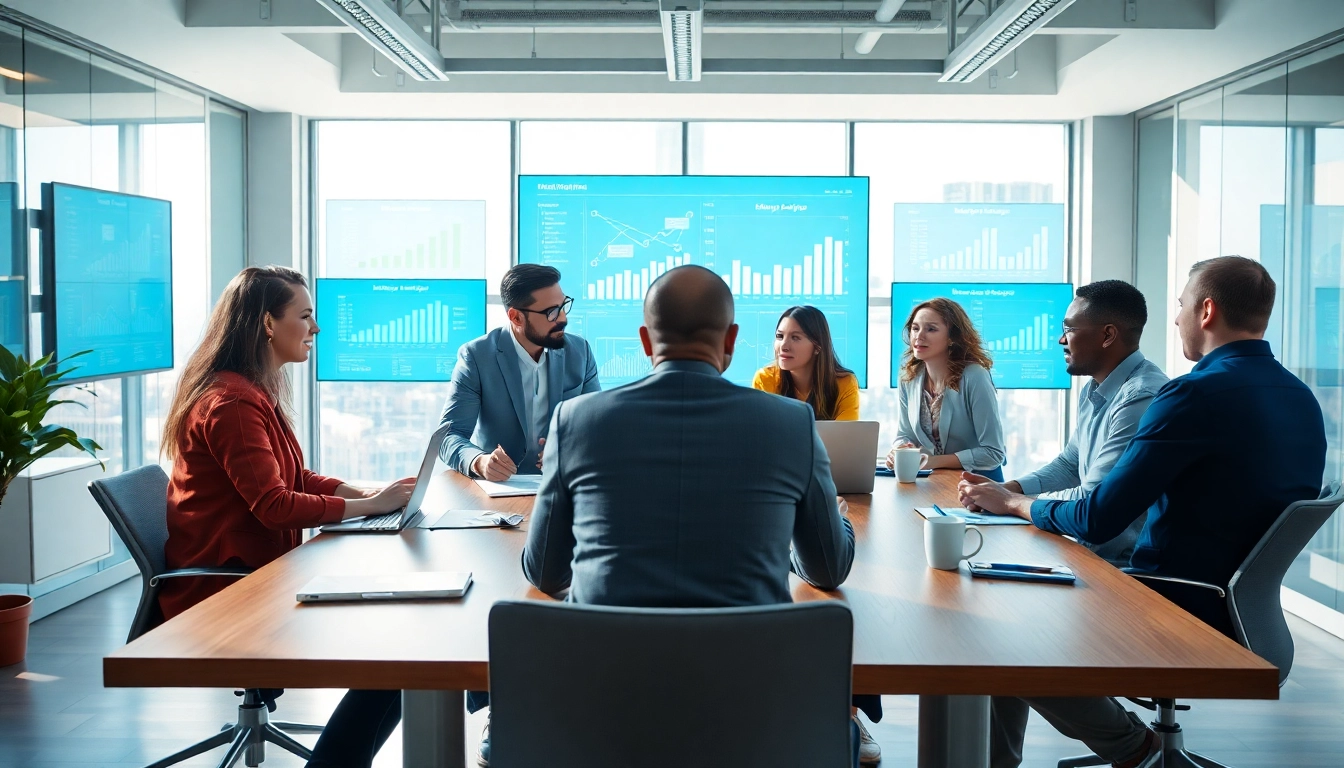 Marketingberatung im modernen Büro mit kreativem Team und strategischen Diskussionen.