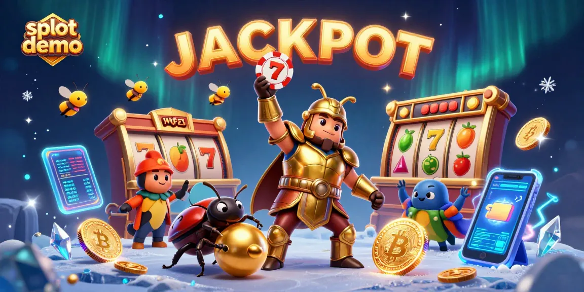 Slot demo permainan judi yang menampilkan karakter lucu dengan simbol slot mengelilinginya.