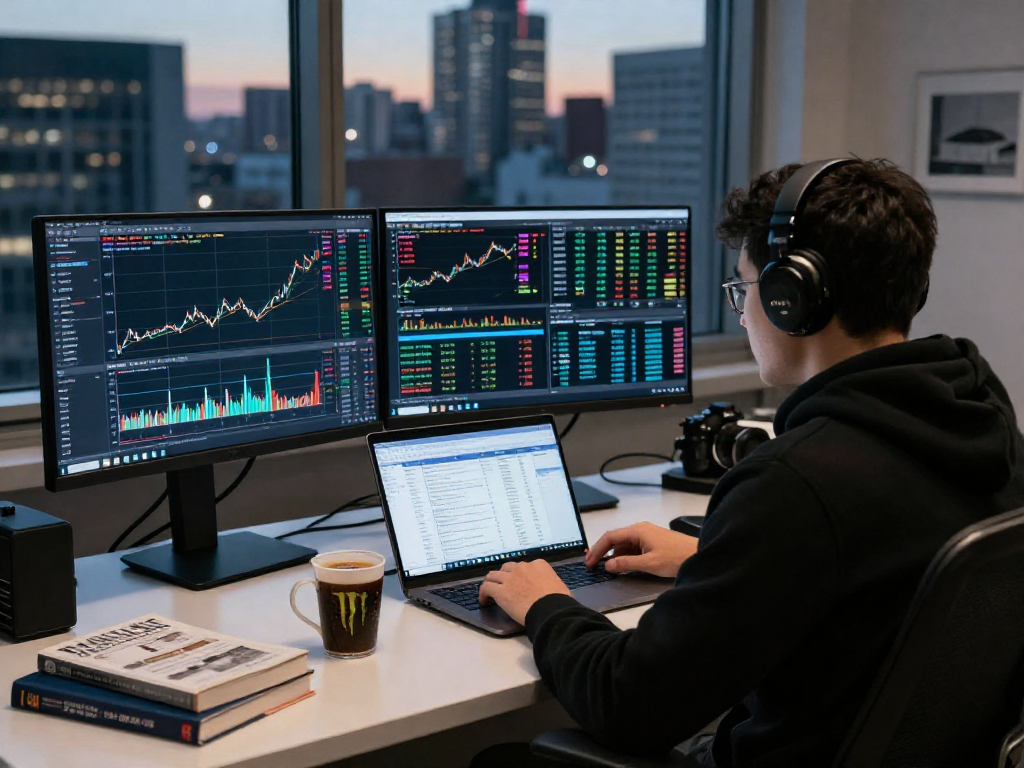 使用TradingView实时监控行情的专业交易员在现代办公环境中分析市场数据