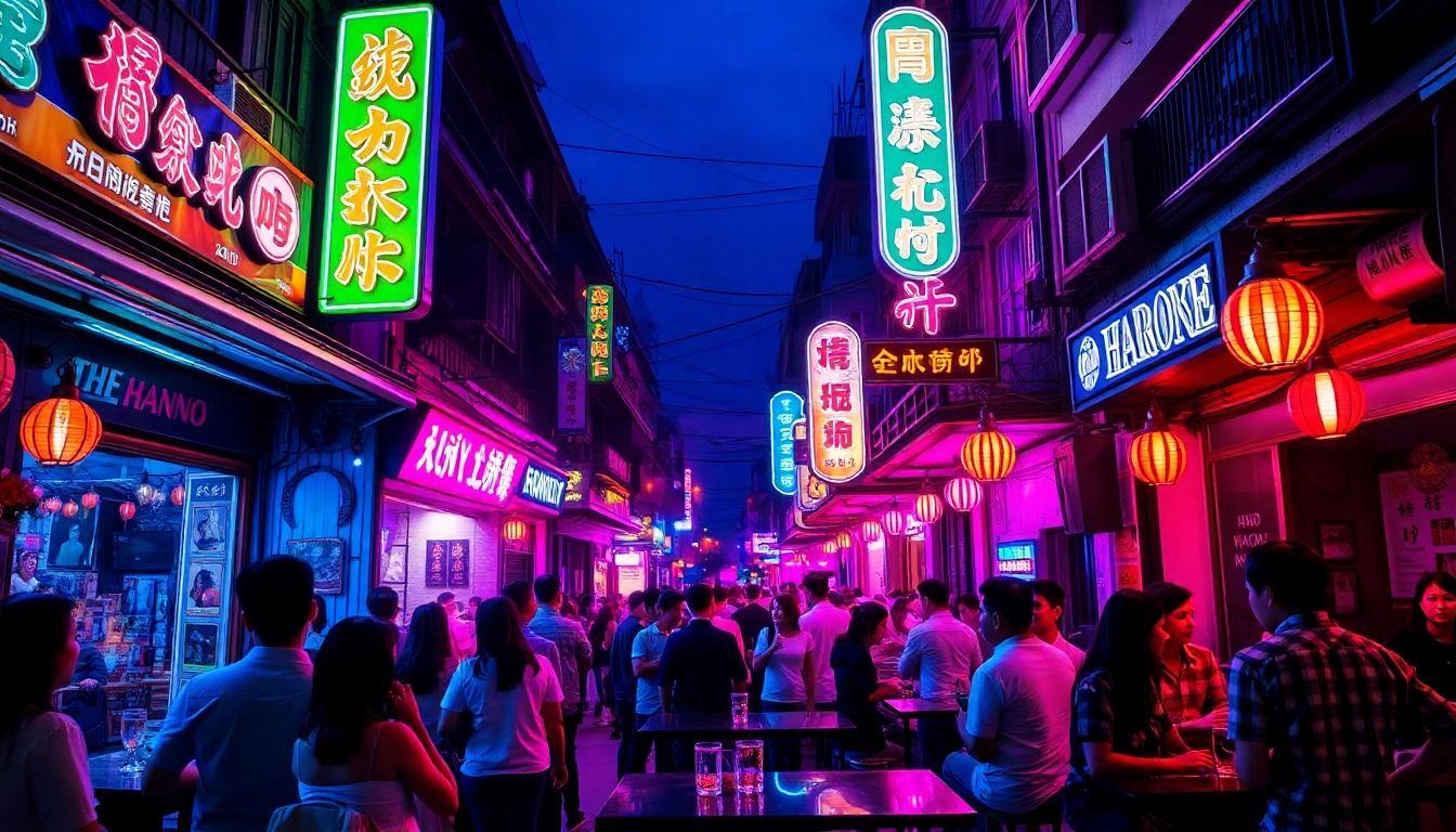 Experience 하노이밤문화 with vibrant nightlife scenes and lively crowds enjoying entertainment in Hanoi.