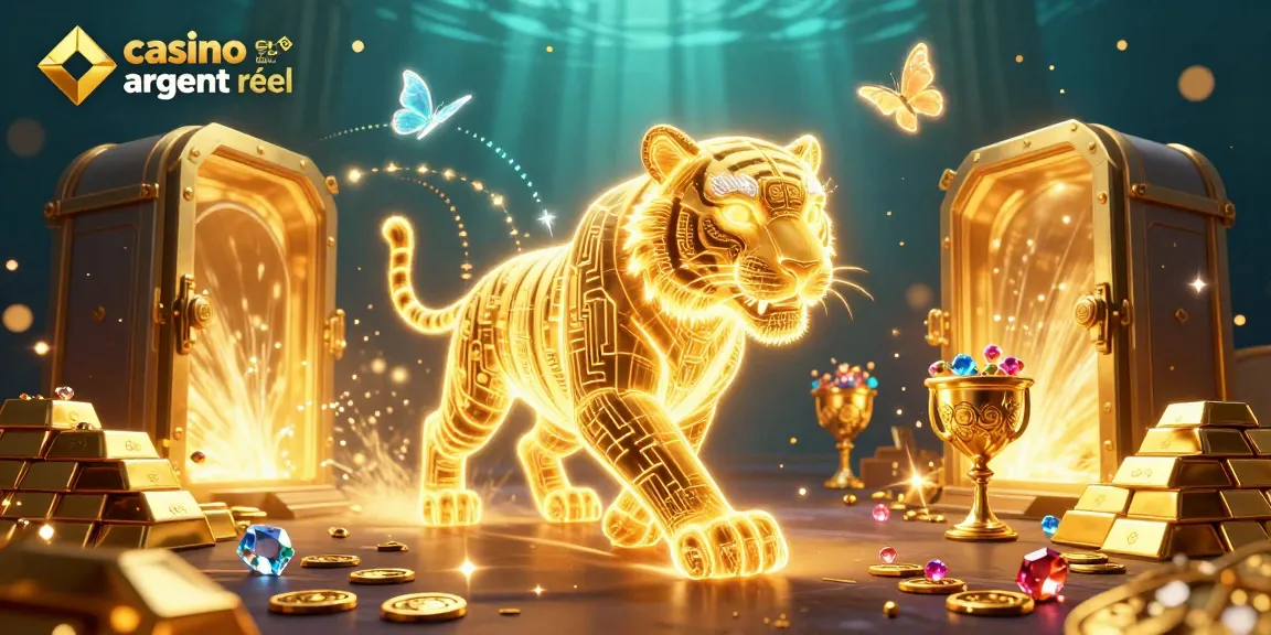 Jouez dans un casino en ligne argent réel avec un tigre doré énergique et des trésors brillants.