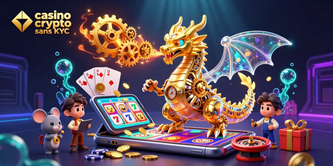Un dragon doré montre les jeux de casino crypto sans KYC avec des effets lumineux captivants.