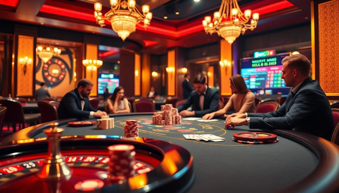 Engaging gambling scene showcasing SHBET.you with poker tables and casino atmosphere.