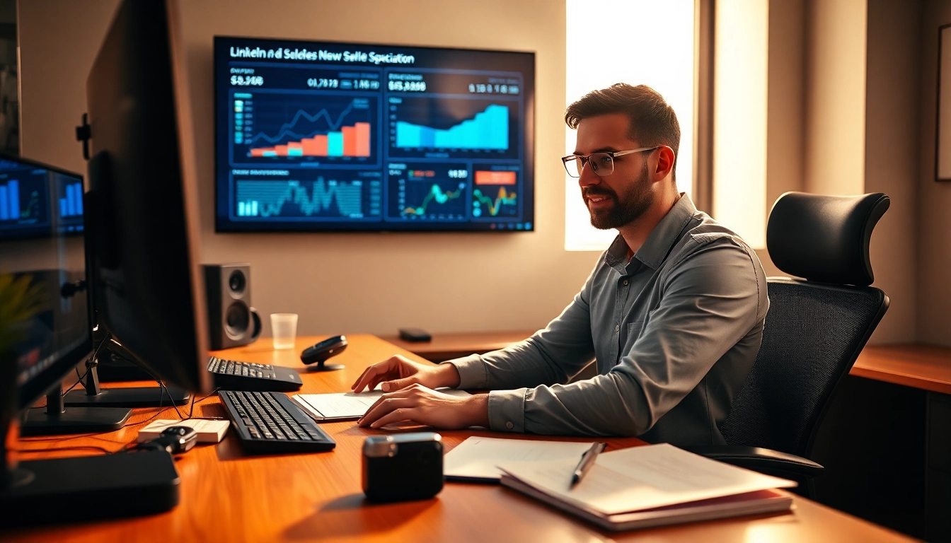 Utilizing tools to scrape linkedin and sales navigator leads effectively in a modern office setting.