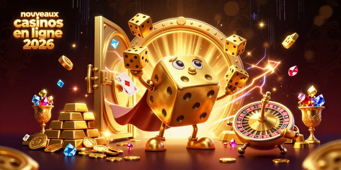 Découvrez les nouveaux casinos en ligne 2026 avec une illustration captivante d'un golem de dés doré.