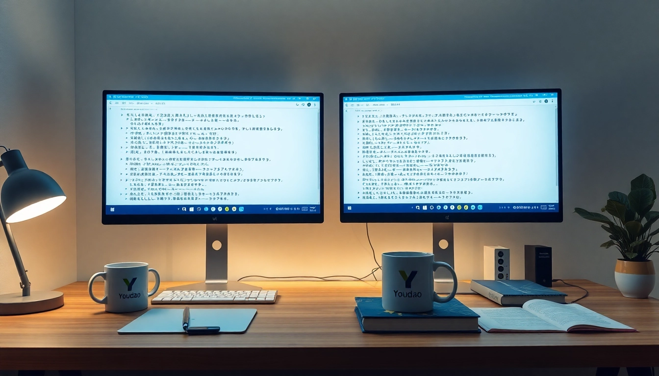 Explore the modern workspace featuring 有道翻译 with translation tools and resources.