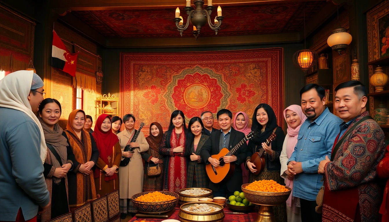 Engaging portrayal of the Uyghurs Community celebrating their culture and heritage with traditional attire and artifacts.