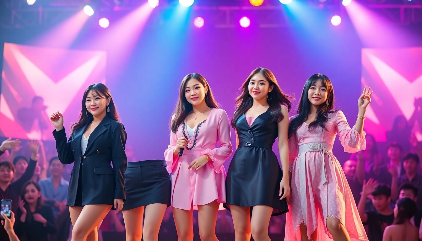 blackpink members performing energetically on stage under colorful lights