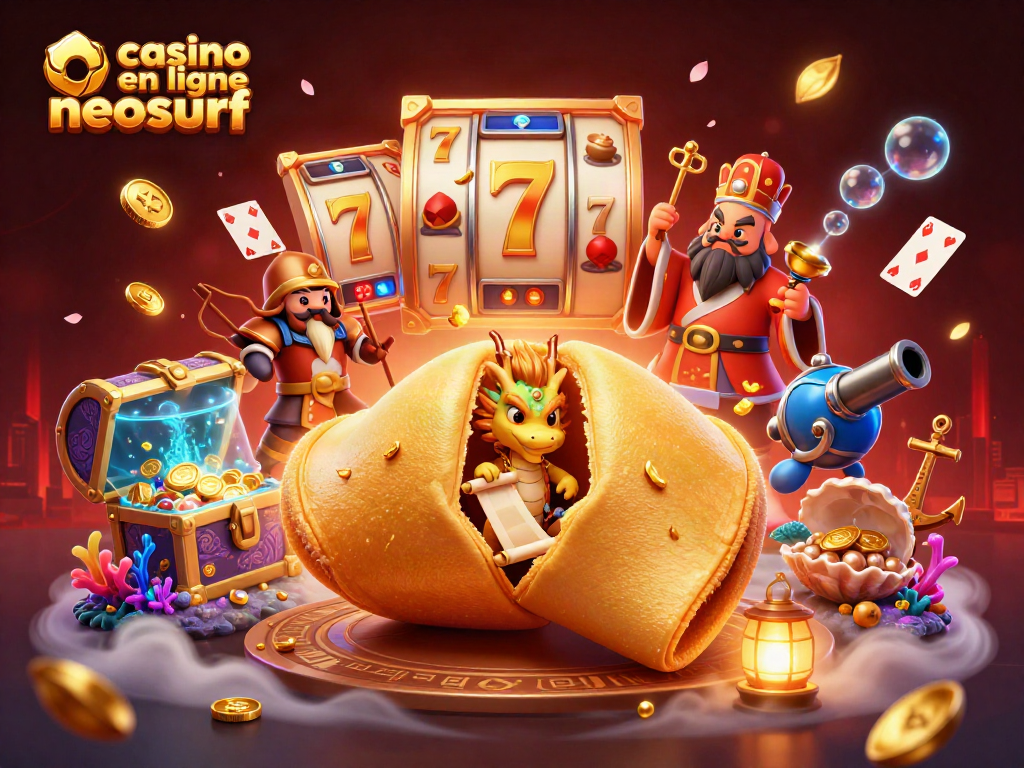 Jouez dans un casino en ligne Neosurf avec cette illustration d'un cookie fortune et dragon.