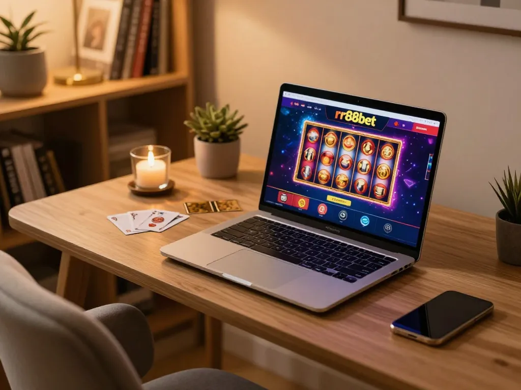Experience thrilling gameplay with rr88bet on a stylish laptop in a cozy home setting.