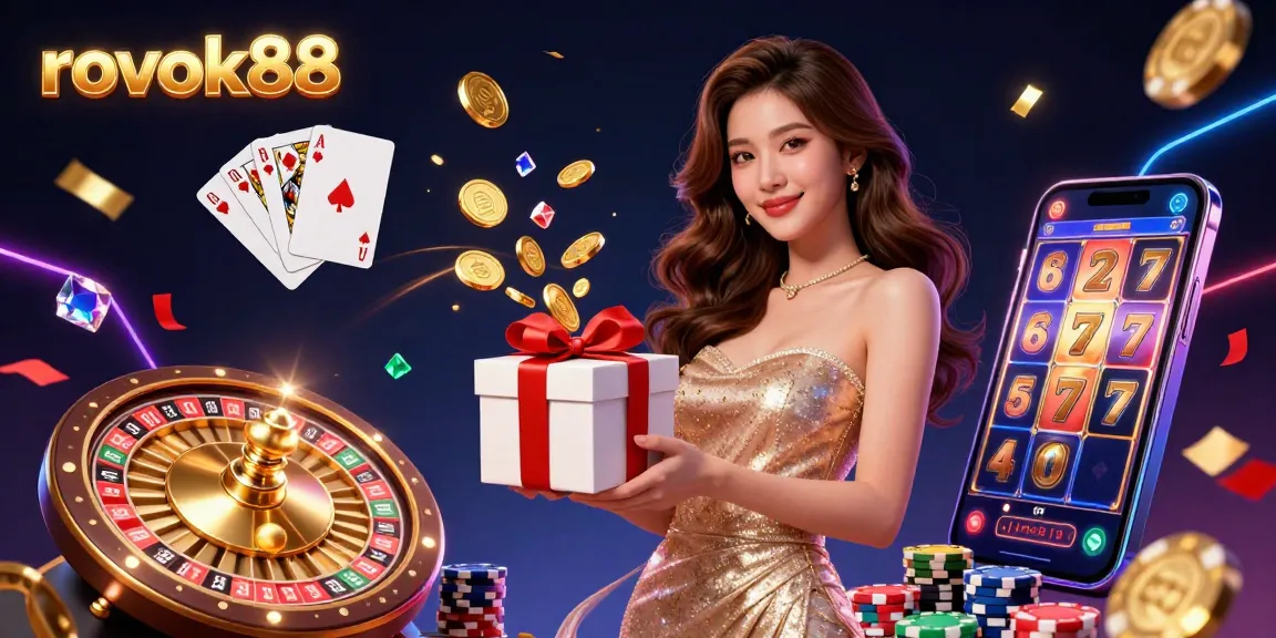 Celebrate with rokok88 as winning coins and festive elements immerse in an engaging casino scene.