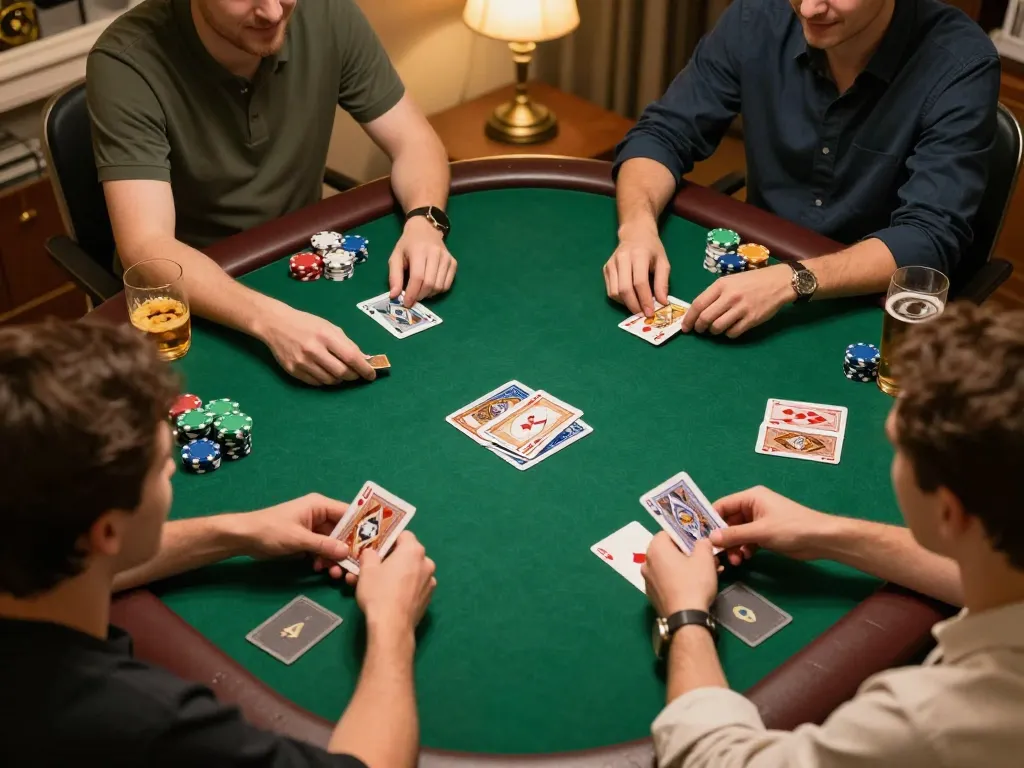 Engaging online poker game scene at home showing players and cards, highlighting gg88com experience.