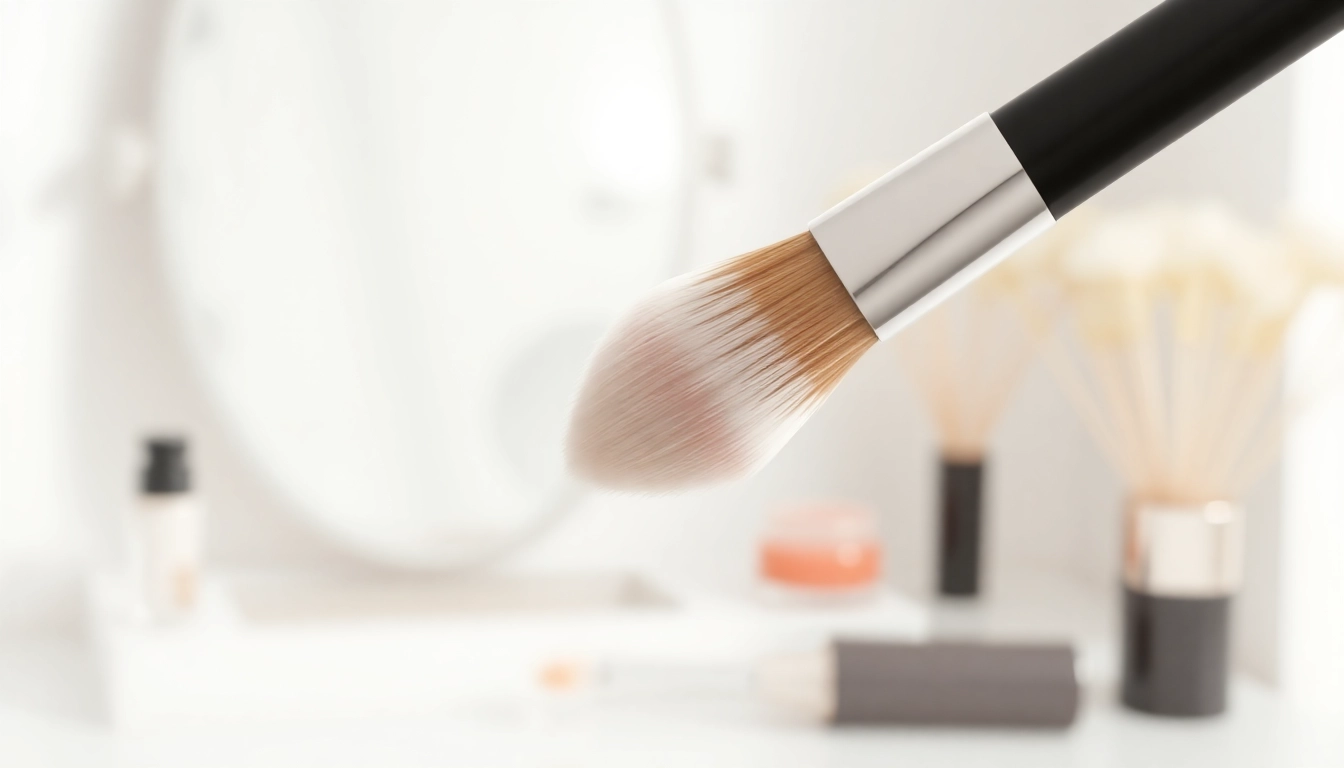 Crafting flawless makeup with an angled concealer brush featuring soft bristles and expert precision.