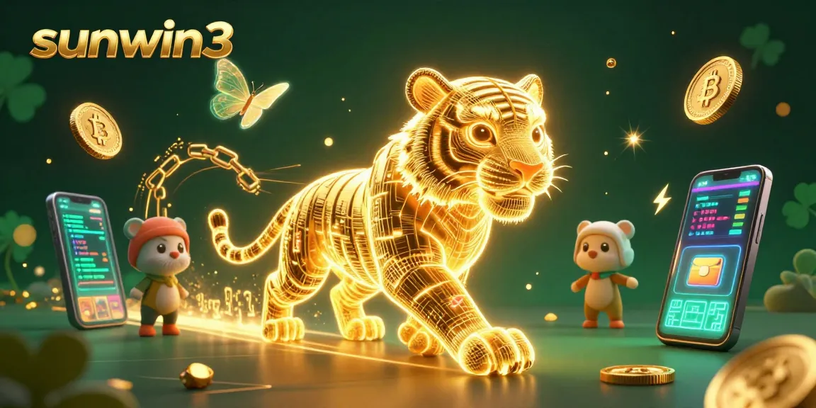 Experience the thrills of sunwin3 with a neon-wireframe tiger in an electrifying digital casino.