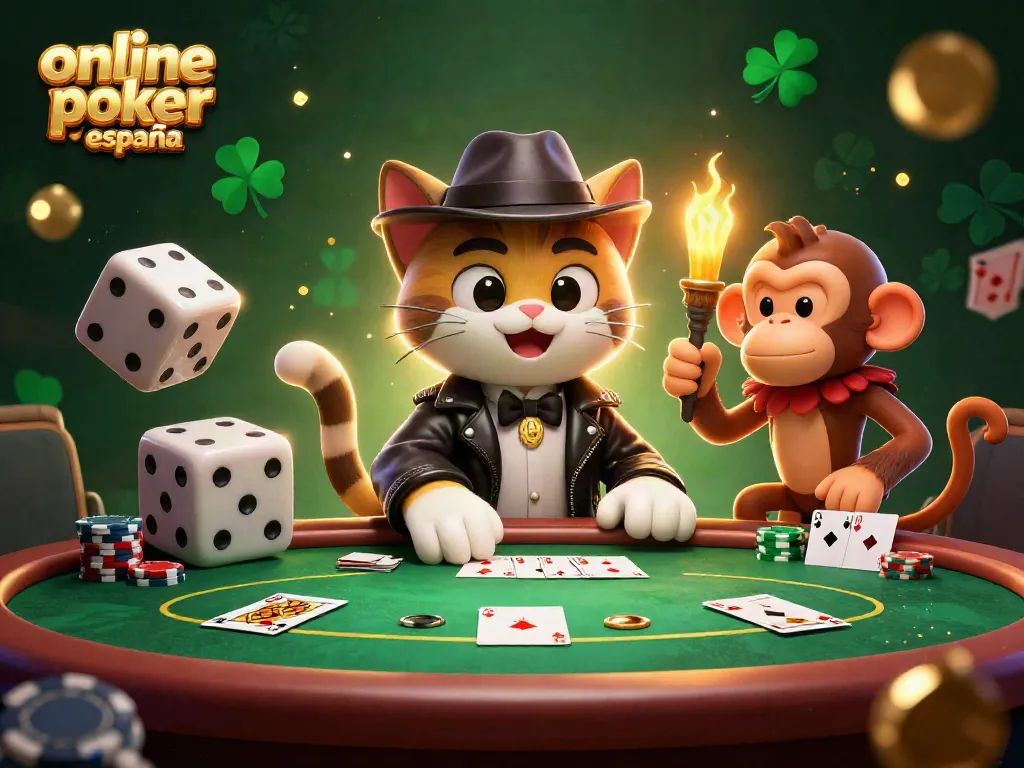 Disfruta del mejor póker online en España en una escena vibrante con personajes y elementos de juego que deslumbran.