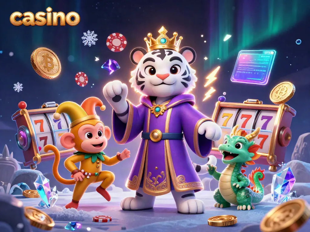 Experience the thrill of a vibrant casino scene featuring a white tiger and magical elements.