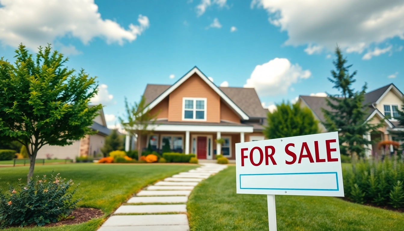 Capture a stunning view of a real estate property for sale, featuring a modern house with inviting landscaping.
