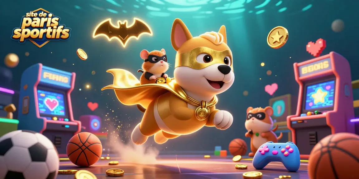 Participez au site de paris sportifs avec un chien super-héros et des éléments de jeu dynamiques.