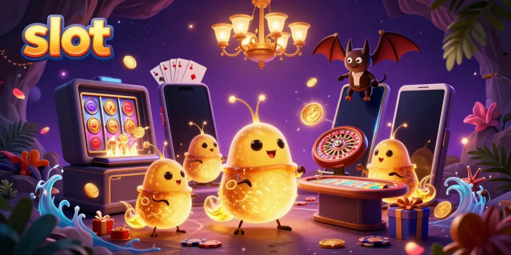 Permainan slot menarik dengan cahaya glowworms di kasino gua.