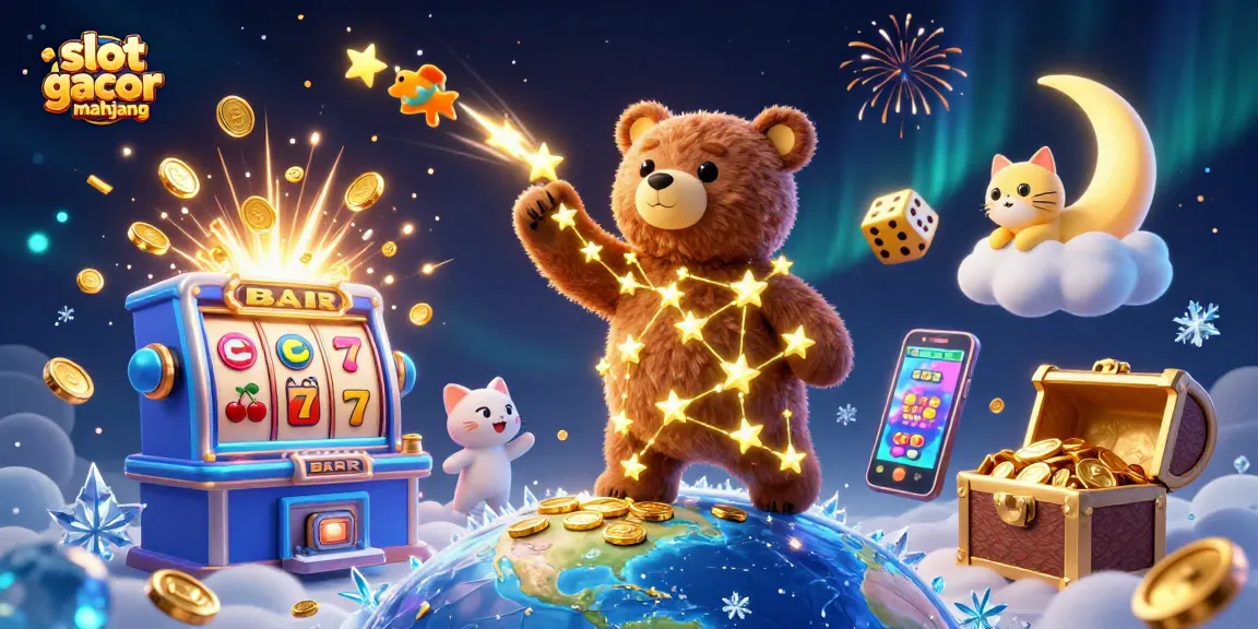 Engaging adventure in slot gacor mahjong with a constellation bear and dynamic casino elements.